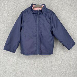 Oshkosh Girls Reversible Fleece Jacket Size 4T Navy Pink Pockets Liner Full Zip